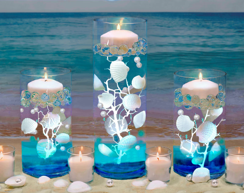Coquillages flottants - Naturels - Blanc/Blanc cassé - Avec des effets de couleur Aqua - Décorations de vase et dispersion de table
