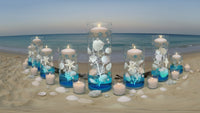 75 Floating Seashells White with a Few Mixed- Coral Reef- Pearls- Aqua Beads- Option of 3 Submersible LED Fairy Lights Strings Warm White (Hidable Submersible Batteries)- Fills 1 Gallon of the Transparent Gels