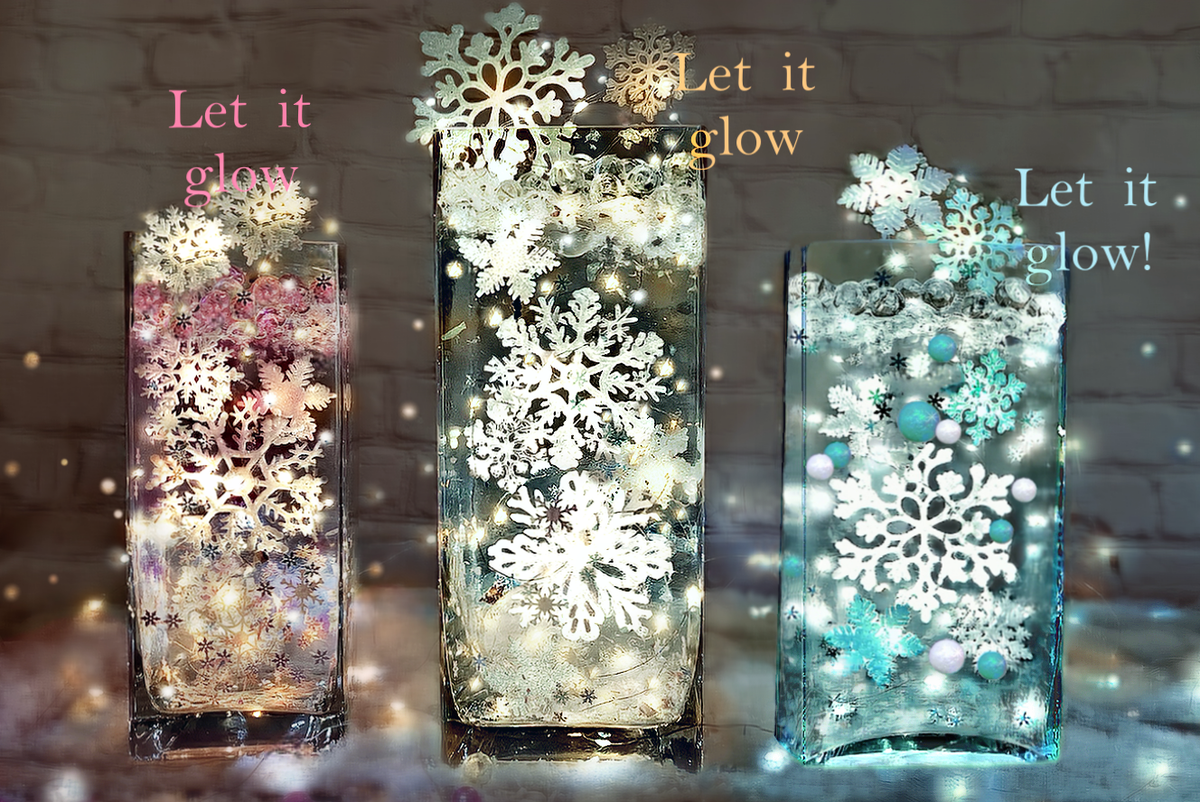 Copos de nieve blancos brillantes "flotantes" - Decoración de jarrón de invierno
