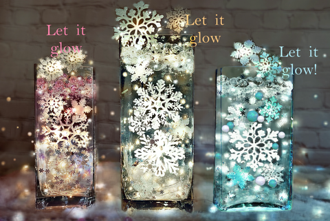 50 White Floating Snowflakes & Pearls - Fills 4 Medium Size Vases (not included) - With Option of 3 Submersible Fairy Lights Strings