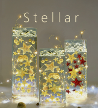 Floating Stars Glitter Gold-Large Sizes-Fills 1 GL for Your Vases-Including Transparent Water Gels Kits for Floating Look-Option of Submersible Fairy Lights-Stunning Vase Decorations