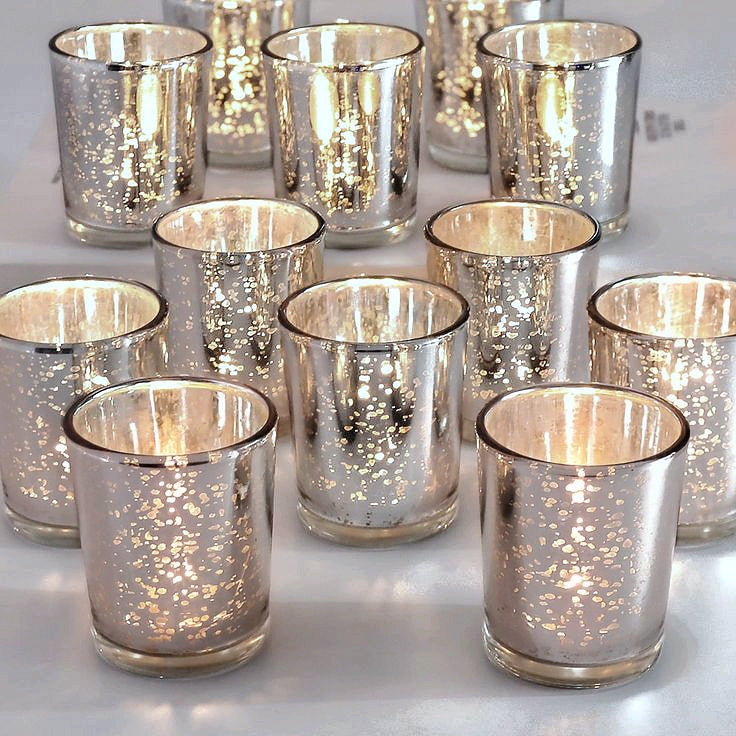 3 Silver Votive Tea Light Candle Holder - Mercury Glass - David Tutera Collection