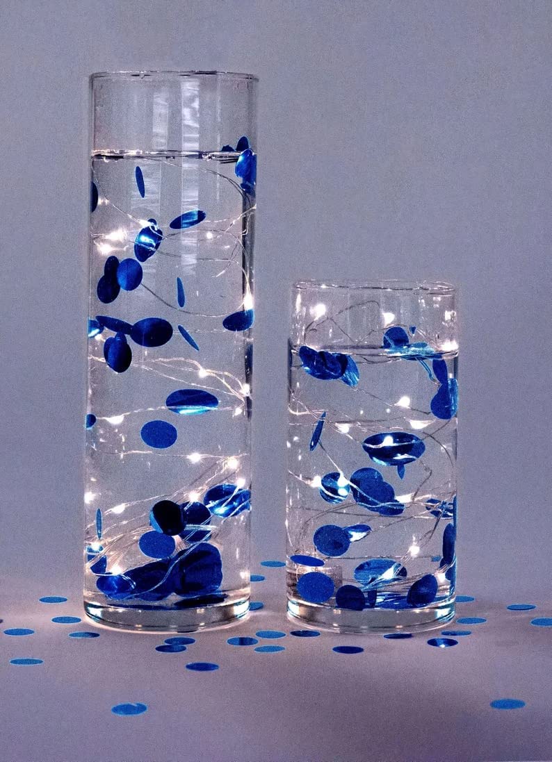 Confeti "Flotante" Azul Real Metálico con Opción de Luces de Hadas - Decoraciones de Florero y Dispersión de Mesa