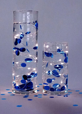 Floating Metallic Royal Blue/Navy Confetti-2000pc-Fills 1 Gallon for Your Vases-Option of 3 Submersible Fairy Lights