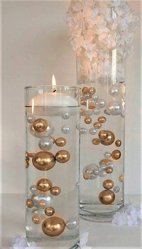Perlas doradas y blancas "flotantes" - Decoraciones de jarrón Jumbo/varios tamaños sin agujeros