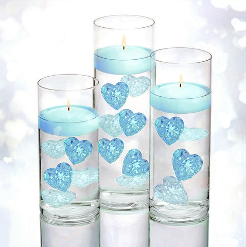 Floating Crystal Blue Hearts - Large 1.75