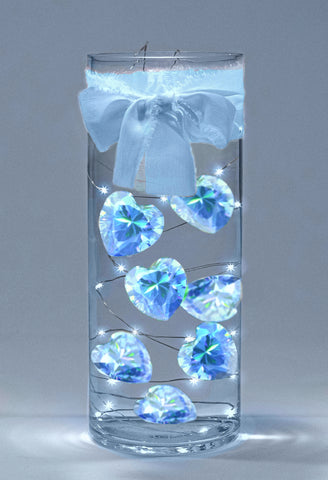 Floating Crystal Blue Hearts - Large 1.75