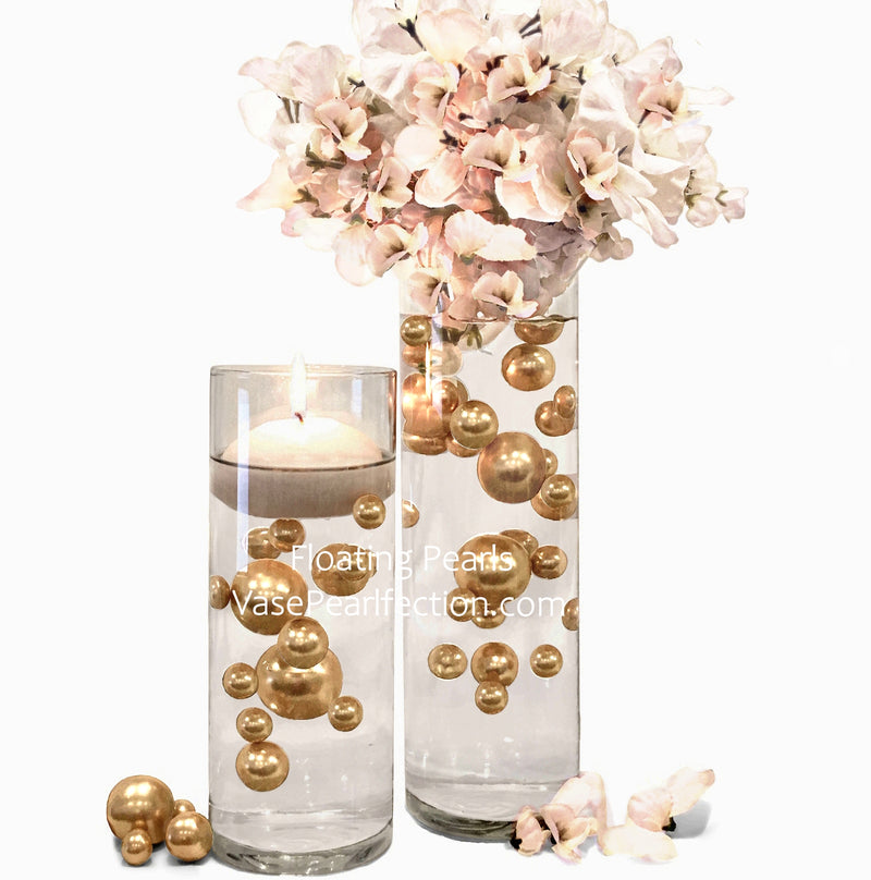 Perlas de oro "flotantes" - Decoraciones de jarrón de tamaños gigantes/varios sin agujeros