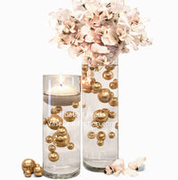 120 "Floating" Gold Pearls & Matching Sparkling Gem Accents - No Hole Jumbo & Assorted Sizes Vase Decorations and Table Scatters