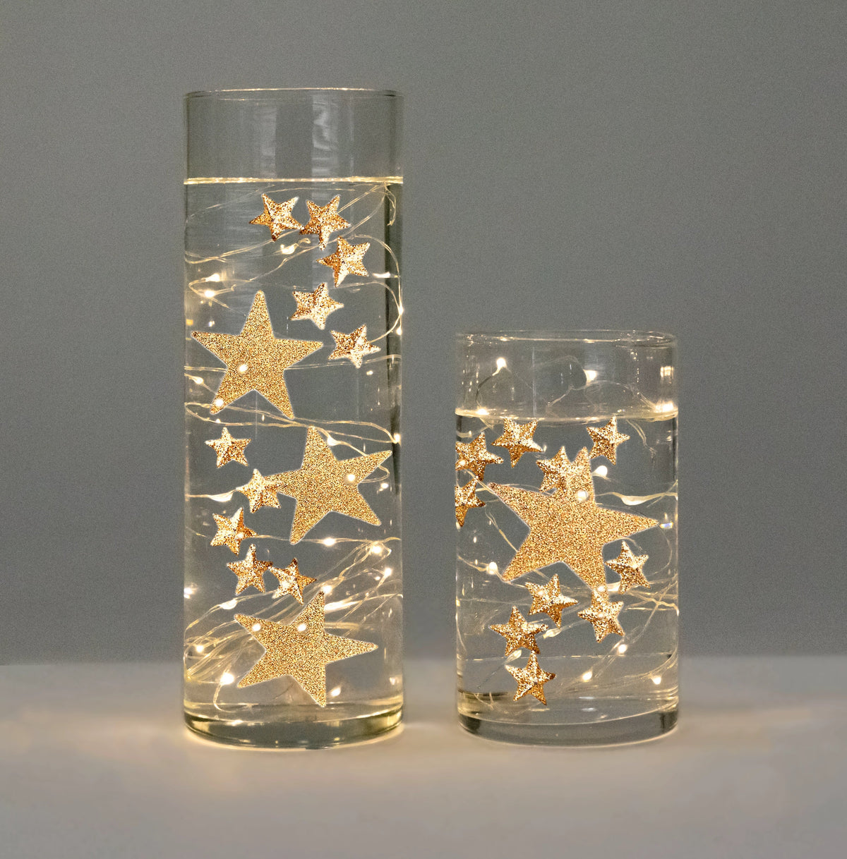 "Floating" White Glitter Stars with Option of Submersible Fairy Lights - Vase Decorations - Table Scatter