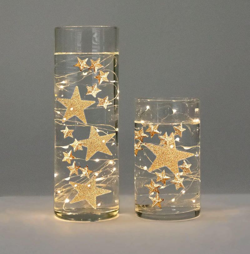 Étoiles scintillantes rouges "flottantes" avec option de guirlandes lumineuses submersibles - Décorations de vase - Dispersion de table