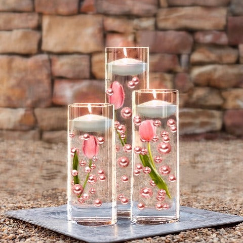 Perlas de color rosa claro "flotantes" - Sin agujero - Decoraciones de jarrón de tamaños gigantes y variados