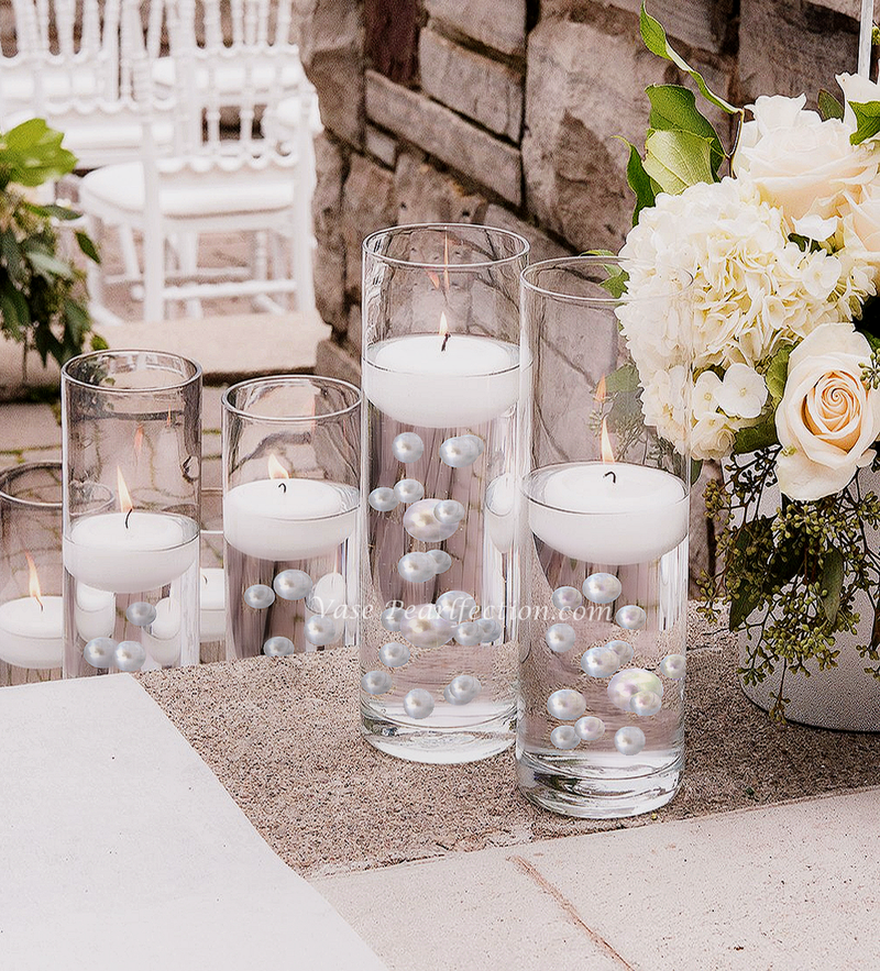 120 perles blanches "flottantes" et accents de pierres précieuses scintillantes - Décorations de vase sans trou/tailles assorties et dispersion de table