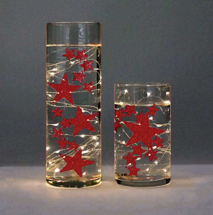 "Schwimmende" rote Glitzersterne mit Option für untertauchbare Lichterketten - Vasendekorationen - Tischstreuer