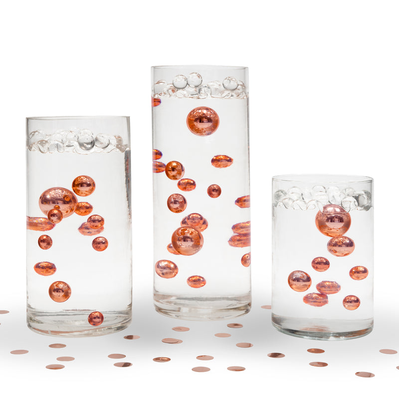 Floating Metallic Rose Gold Pearls - 1 Pk Fills 1 GL for Your Vase - With Transparent Gels Measured Kit - Option of Fairy Lights