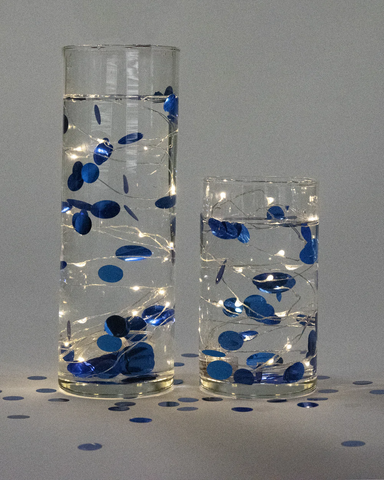 Floating Metallic Turquoise Blue Confetti - 2000pc - Fills 1 GL for Your Vases - Option of 3 Submersible Fairy Lights-