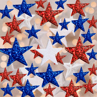Gemas y perlas de estrellas rojas, blancas y azules patrióticas "flotantes" - Decoraciones de jarrones de tamaños gigantes y variados y dispersión de mesa