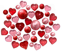 Floating Valentine Red & Pink Hearts - Matching Gems and Pearls - 1 Pk Fills 1 GL for Your Vase - With Transparent Gels Measured Kit