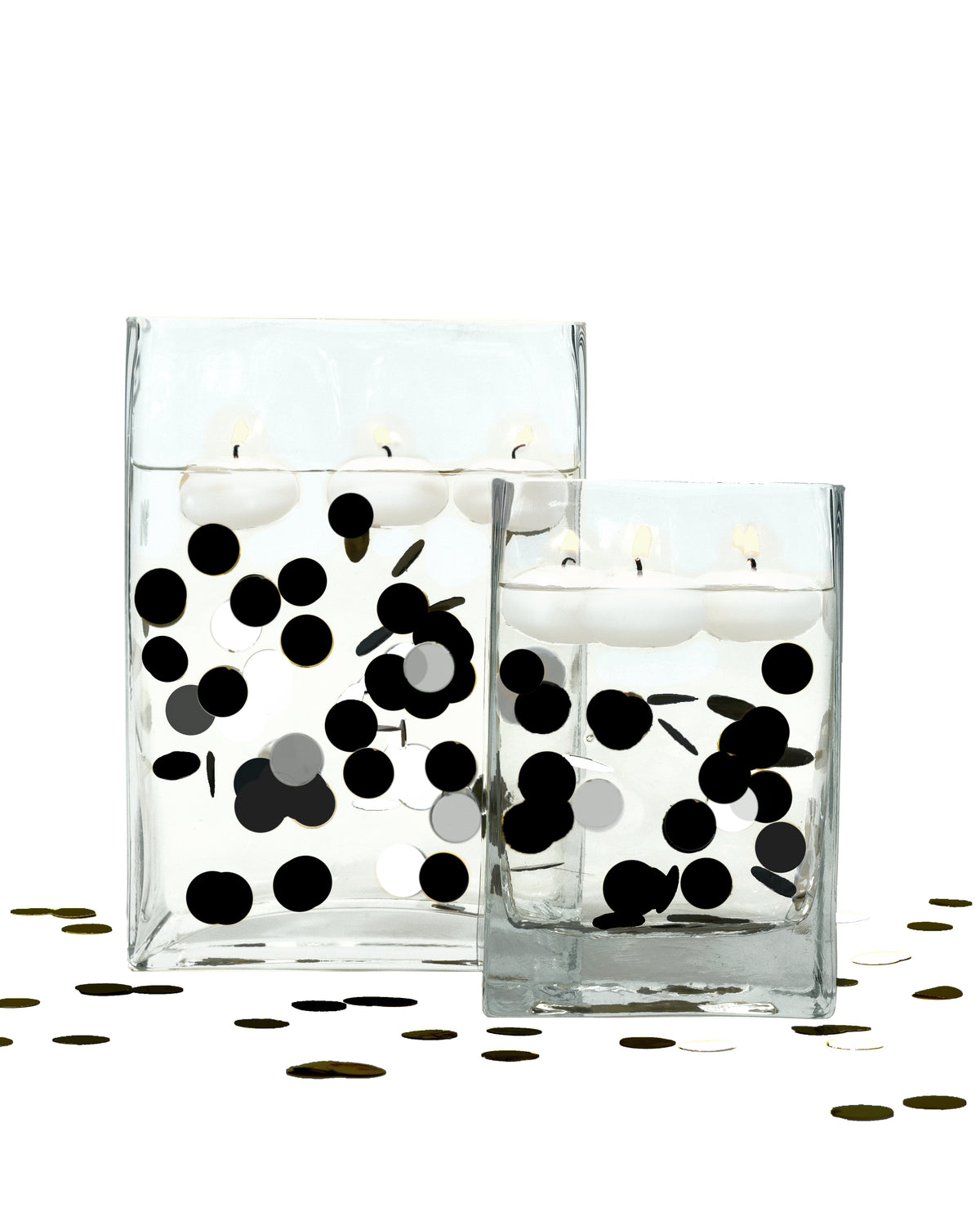 Confettis flottants noir métallique avec option guirlande lumineuse - décorations de vase et dispersion de table
