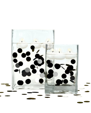 Floating Metallic Black Confetti-2000pc-Fills 1 Gallon for Your Vases-Option of 3 Submersible Fairy Lights