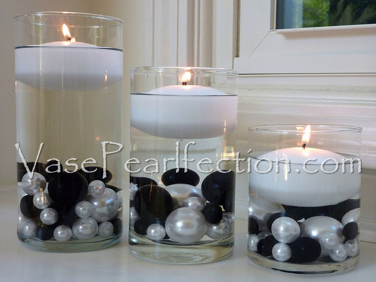 100 Floating Black & White Pearls-Shiny-Jumbo Sizes-Fills 2 Gallons of Transparent Gels for Floating Effect-With Measured Gels Kit-Vase Decorations - Option 3 Submersible Fairy Lights Strings