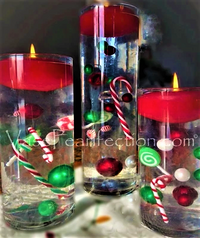 Coronas verdes en miniatura "flotantes", nieve y perlas rojas Decoraciones de jarrón del país de las maravillas invernal