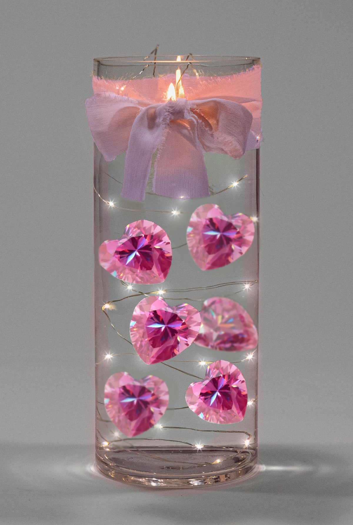 30 Floating Crystal Blush Pink Hearts-Fill 1 Gallon of Transparent Gels for the Floating Effect-With Measured Gels Prep Bag-Option of 3 Submersible Fairy Lights Strings