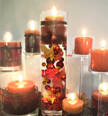 50 Floating Realistic Fall Leaves, Mums, Pumpkin Gems-Pearls-Fills 1 Gallon of The Transparent Floating Gels-Options of 3 Submersible Fairy Lights Strings