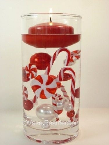 "Floating" Christmas Candy Canes, Peppermints, Lollipops, Festive Red and Green Gems  1 Pk Fills 1 GL for Your Vase - With Transparent Gels Measured Kit