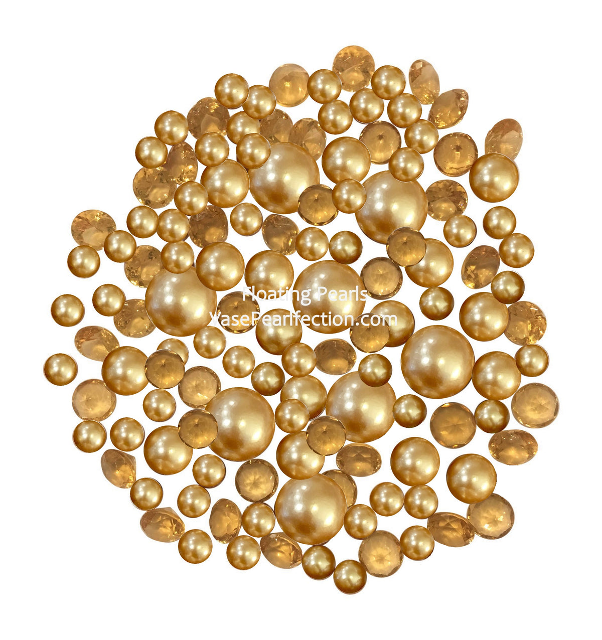 120 perlas doradas "flotantes" y detalles de gemas brillantes a juego - Jumbo sin agujeros y tamaños variados Decoraciones de jarrones y decoraciones de mesa