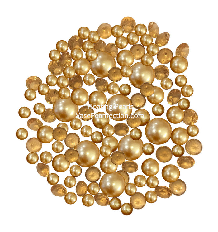 120 „schwebende“ Goldperlen und passende funkelnde Edelsteinakzente – kein Loch Jumbo und verschiedene Größen Vasendekorationen und Tischstreuer
