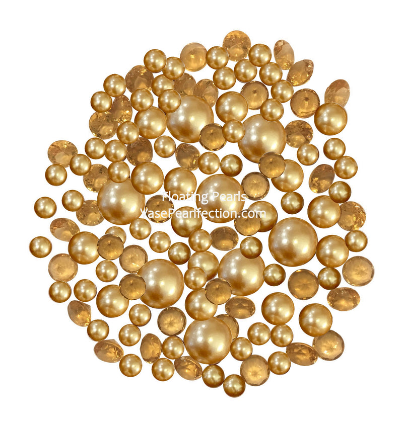 120 perles dorées « flottantes » et accents de pierres précieuses étincelantes assorties - Décorations de vase et dispersions de table sans trou et tailles assorties