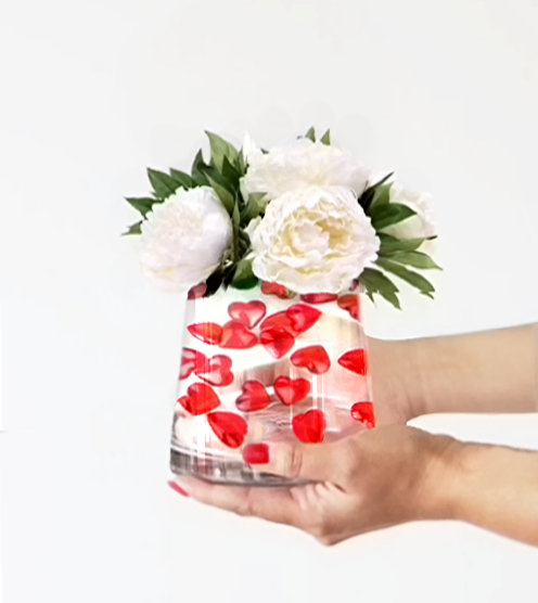 Floating Red Hearts - Large - Lucite - Vase Decorations - Table Scatter With Option: 3 Submersible Fairy Lights Strings