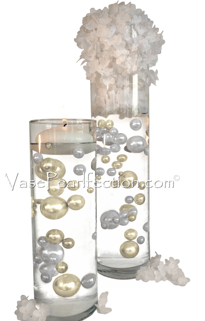 "Floating" Ivory and White Pearls - No Hole Jumbo/Assorted Sizes Vase Decorations and Table Scatter