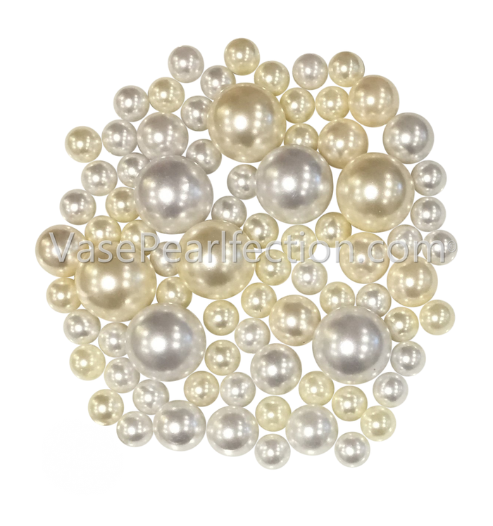 Perles "flottantes" ivoire et blanches - Décorations de vase sans trou/tailles assorties et dispersion de table