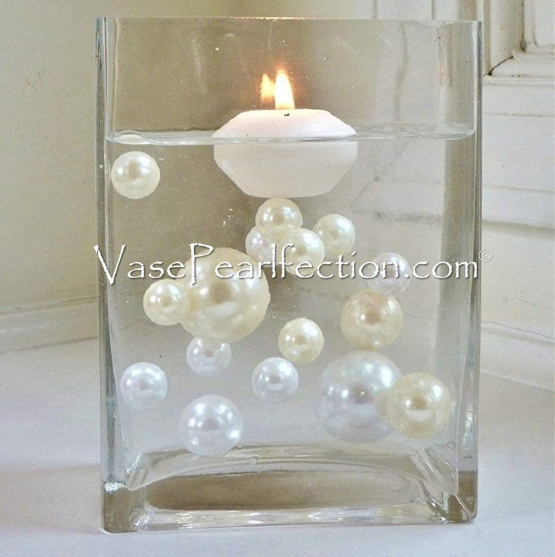 200 Floating Ivory Pearls & White Pearls With Matching Gems-Shiny-Jumbo Sizes-Fills 4 Gallons of Floating Pearls/Gems/Transparent Gels For your vases-With Must-Have Transparent Gels Floating Kit-Option: 12 Submersible Fairy Lights Strings