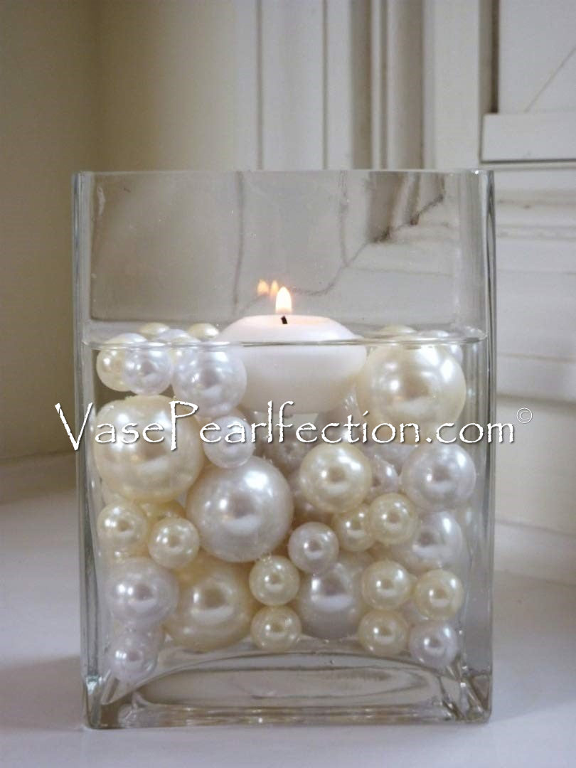 "Floating" Ivory and White Pearls - No Hole Jumbo/Assorted Sizes Vase Decorations and Table Scatter