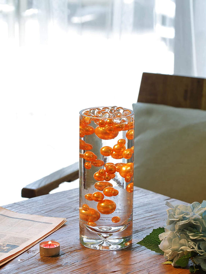 Floating Sparkling Flame Orange Round Gems - Fills 1 GL for your vases - With Must Have Transparent Gels Kit For the Floating Effect