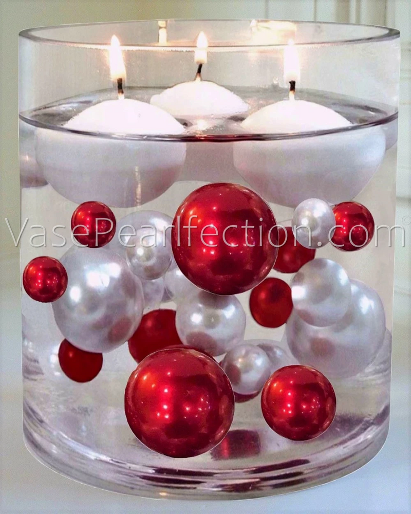 Couronnes miniatures rustiques "flottantes", neige et perles rouges décorations de vase Winter Wonderland