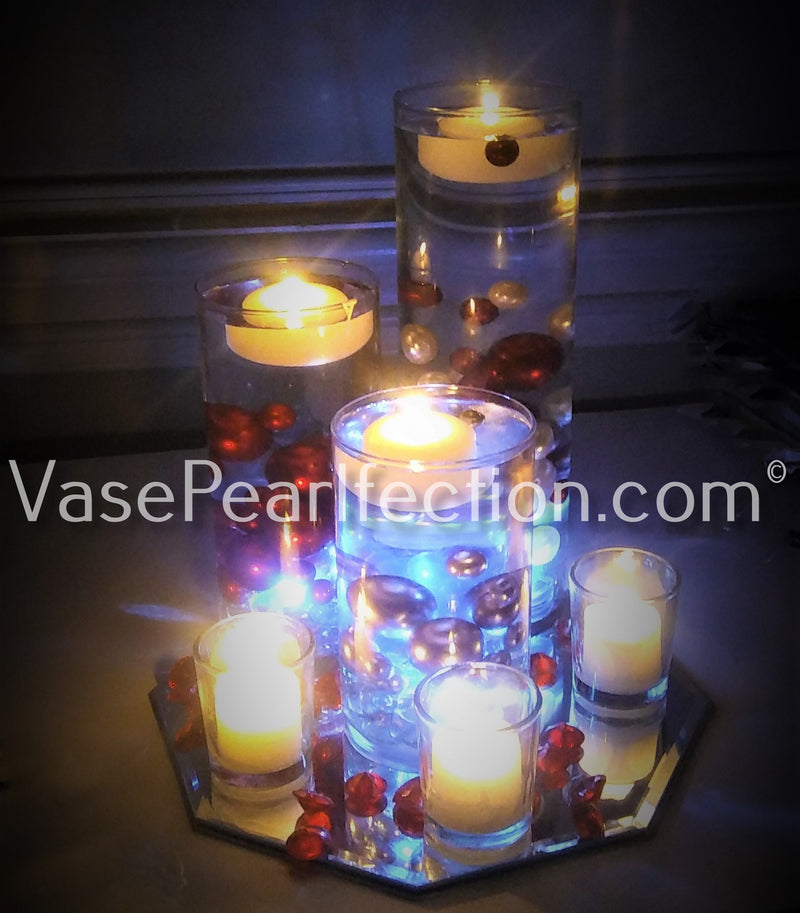 Perles "flottantes" rouges et blanches - Décorations de vase sans trou/tailles assorties et dispersion de table