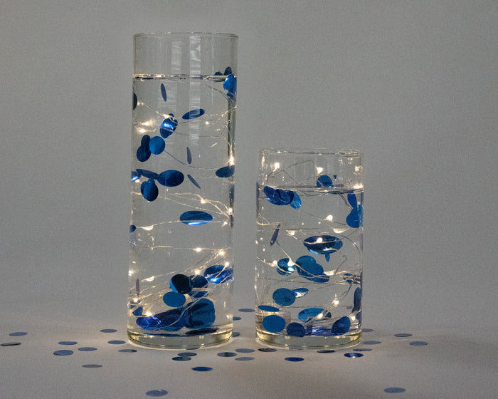Floating Metallic Royal Blue/Navy Confetti Set-Each 2000pc-Fills 1 GL for Your Vases-Option of Fairy Lights-Vase Decorations-Table Scatter