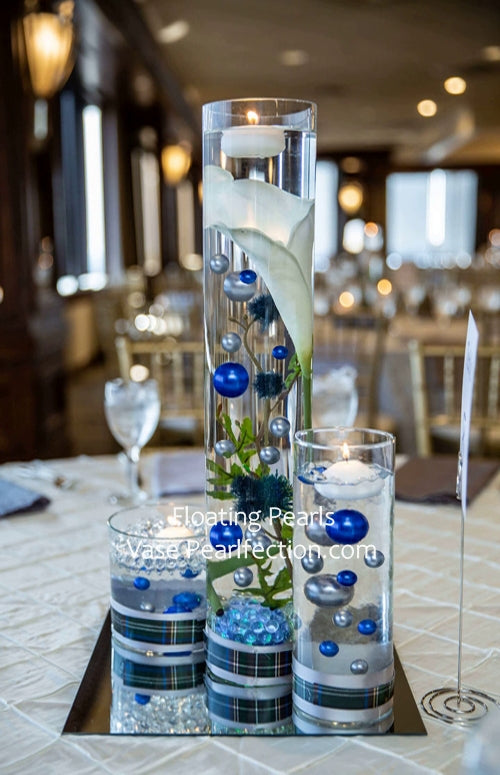 Floating Royal Blue (Navy) Pearls - Fills 1 GL for Your Vases - Shiny Jumbo Sizes - With Transparent Water Gels Kit for Best Floating Results - Vase Decorations