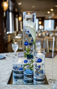 Azul marino "flotante" (azul real) y perlas plateadas - Decoraciones de jarrón sin agujeros Jumbo/varios tamaños