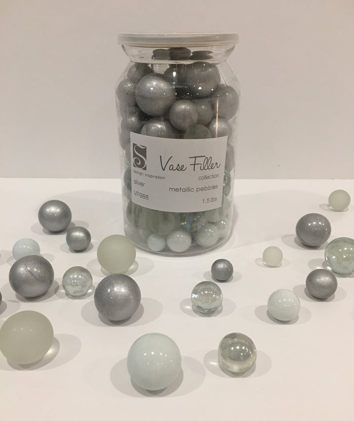 *Ausverkauf* 80 silberfarbene Glasmurmeln – kein Loch, Jumbo/verschiedene Größen, Vasenfüller zum Dekorieren von Mittelstücken