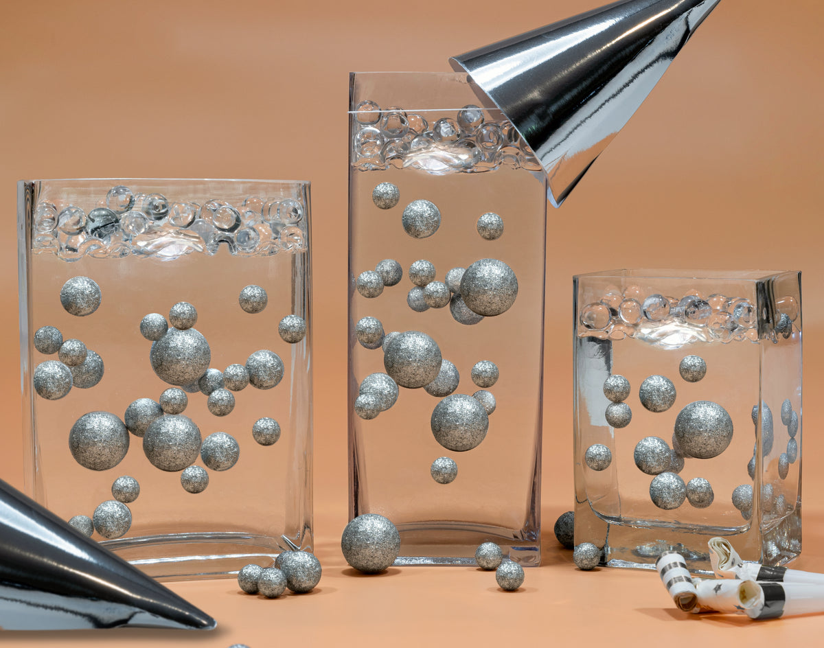 1 GL Floating Glitter Silver Pearls - Including Water Gels & Kit for the Floating Effect - Option of Submersible Fairy Lights - Centerpiece Decorations